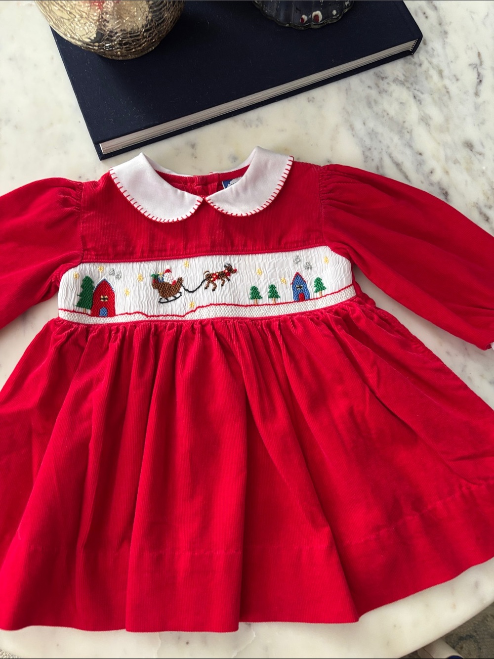 Classic Red Smocked Holiday Dress for Girls size 6mo.